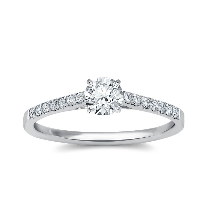 The Queen Diamond - 0,20 ct diament centralny + 0,42 ct kamienie boczne Pierścionek z diamentem z białego złota