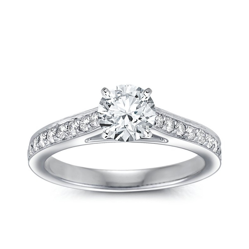 The Queen Diamond - 1,00 ct diament centralny + 0,64 ct kamienie boczne Pierścionek z diamentem z białego złota