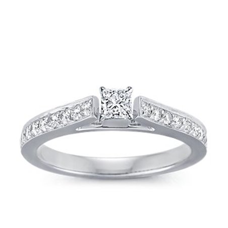 The Queen Diamond - 0,20 ct diament centralny + 0,64 ct kamienie boczne Pierścionek z diamentem z białego złota