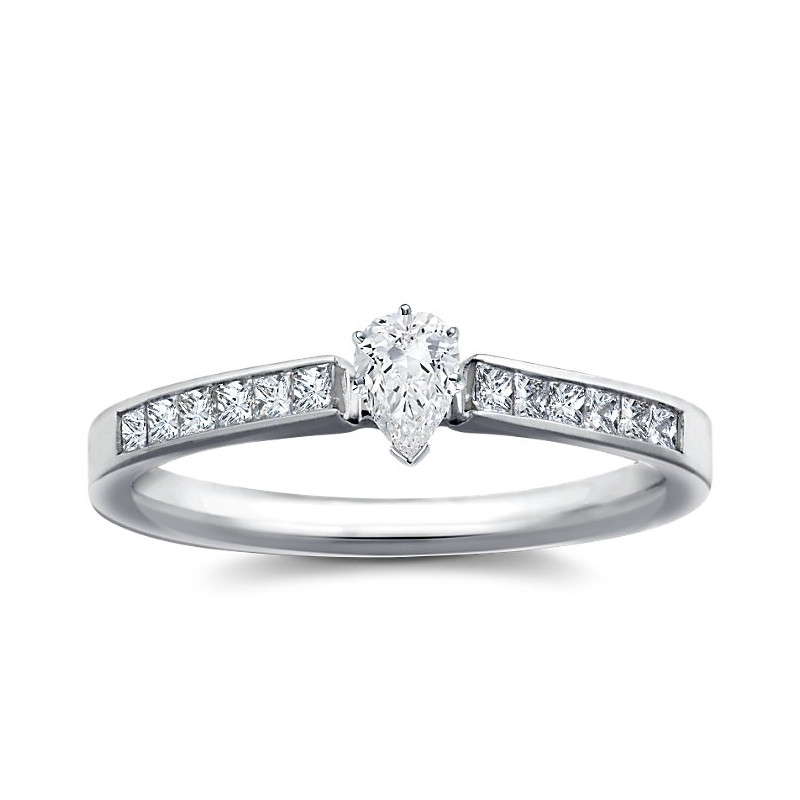 The Queen Diamond - 0,20 ct diament centralny + 0,60 ct kamienie boczne Pierścionek z diamentem z białego złota