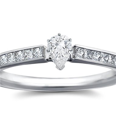 The Queen Diamond - 0,20 ct diament centralny + 0,60 ct kamienie boczne Pierścionek z diamentem z białego złota