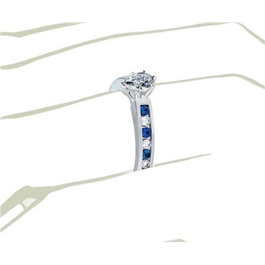 The Queen Diamond - 0,20 ct diament centralny + 0,20 ct kamienie boczne / 0,20 ct Szafir Pierścionek z diamentem z białego złota