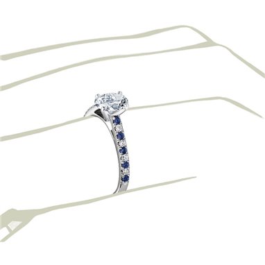 The Queen Diamond - 0,20 ct diament centralny + 0,20 ct kamienie boczne / 0,20 ct Szafir Pierścionek z diamentem owalnym