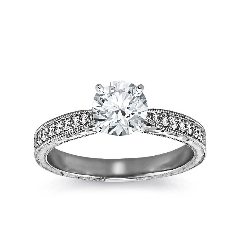 The Queen Diamond - 1,00 ct diament centralny + 0,48 ct kamienie boczne Pierścionek z diamentem z białego złota