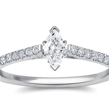 The Queen Diamond - 0,20 ct diament centralny + 0,42 ct kamienie boczne Pierścionek z diamentem z białego złota