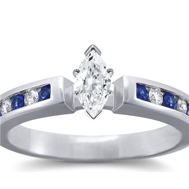 The Queen Diamond - 0,20 ct diament centralny + 0,20 ct kamienie boczne / 0,20 ct Szafir Pierścionek z diamentem z białego złota