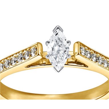 The Queen Diamond - 0,20 ct diament centralny + 0,48 ct kamienie boczne Pierścionek z diamentem z żółtego złota