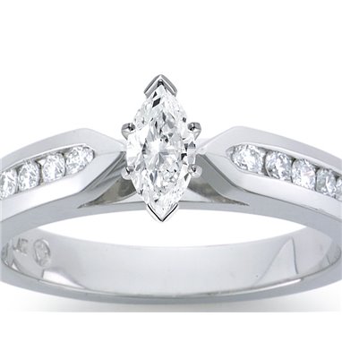 The Queen Diamond - 0,20 ct diament centralny + 0,60 ct kamienie boczne Pierścionek z diamentem z białego złota