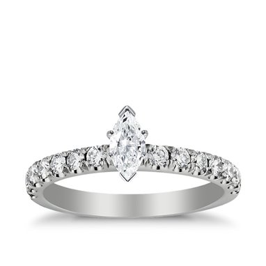 The Queen Diamond - 0,20 ct diament centralny + 0,60 ct kamienie boczne Pierścionek z diamentem z białego złota