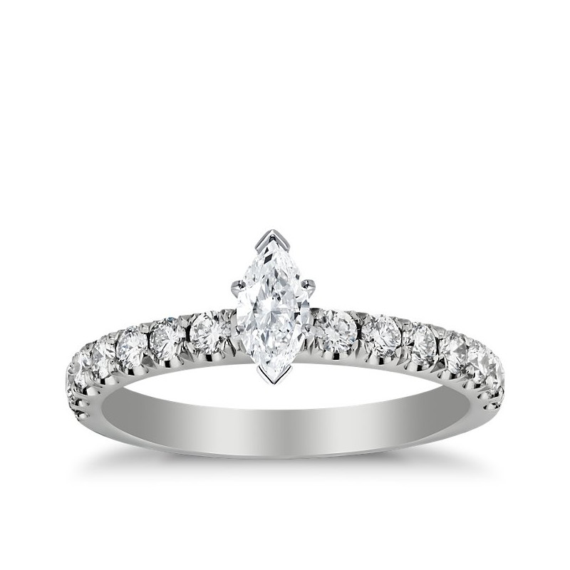 The Queen Diamond - 0,20 ct diament centralny + 0,60 ct kamienie boczne Pierścionek z diamentem z białego złota