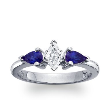 The Queen Diamond - 0,20 ct diament centralny + 0,30 ct kamienie boczne Szafir Pierścionek z diamentem z białego złota