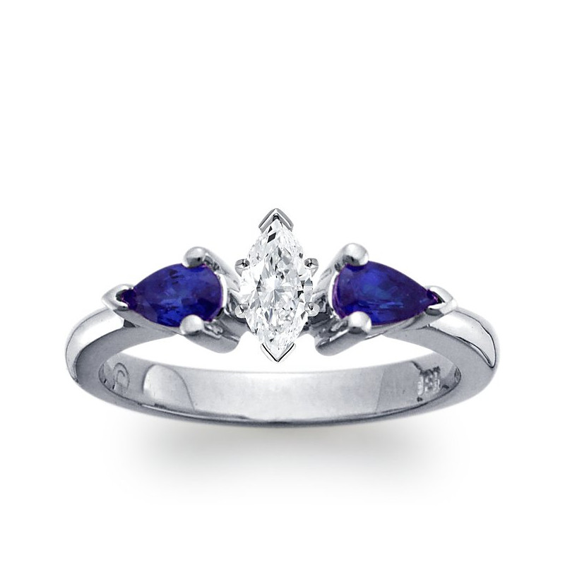 The Queen Diamond - 0,20 ct diament centralny + 0,30 ct kamienie boczne Szafir Pierścionek z diamentem z białego złota