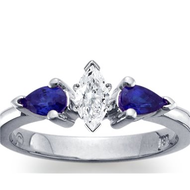 The Queen Diamond - 0,20 ct diament centralny + 0,30 ct kamienie boczne Szafir Pierścionek z diamentem z białego złota