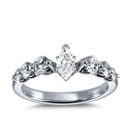 The Queen Diamond - 0,20 ct diament centralny + 0,70 ct kamienie boczne Pierścionek z diamentem z białego złota