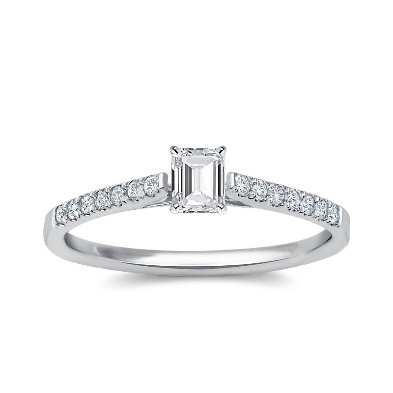 The Queen Diamond - 0,20 ct diament centralny + 0,42 ct kamienie boczne Pierścionek z diamentem z białego złota