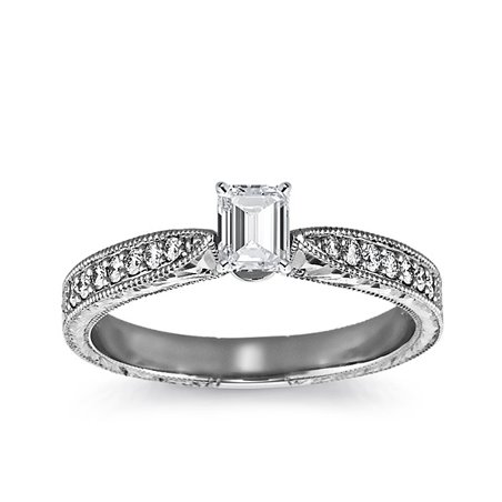 The Queen Diamond - 0,20 ct diament centralny + 0,48 ct kamienie boczne Pierścionek z diamentem z białego złota