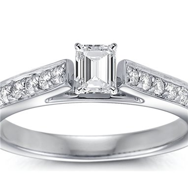 The Queen Diamond - 0,20 ct diament centralny + 0,64 ct kamienie boczne Pierścionek z diamentem z białego złota