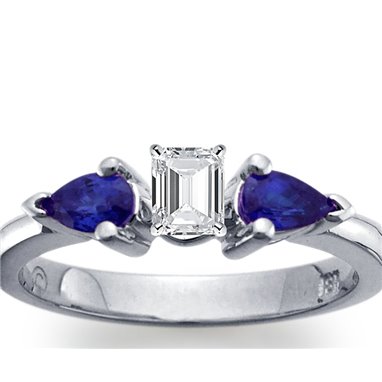 The Queen Diamond - 0,20 ct diament centralny + 0,30 ct kamienie boczne Szafir Pierścionek z diamentem z białego złota