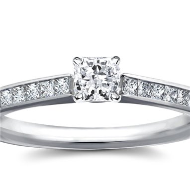 The Queen Diamond - 0,20 ct diament centralny + 0,60 ct kamienie boczne Pierścionek z diamentem z białego złota