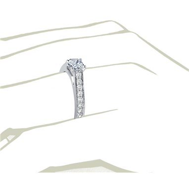 The Queen Diamond - 0,20 ct diament centralny + 0,64 ct kamienie boczne Pierścionek z diamentem z białego złota