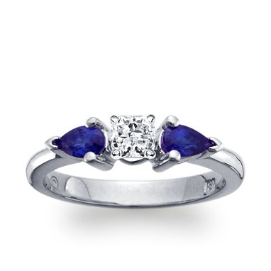 The Queen Diamond - 0,20 ct diament centralny + 0,30 ct kamienie boczne Szafir Pierścionek z diamentem z białego złota