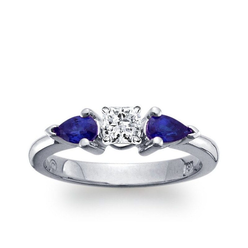 The Queen Diamond - 0,20 ct diament centralny + 0,30 ct kamienie boczne Szafir Pierścionek z diamentem z białego złota