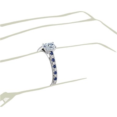 The Queen Diamond - 0,20 ct diament centralny + 0,20 ct kamienie boczne / 0,20 ct Szafir Pierścionek z diamentem z białego złota