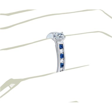 The Queen Diamond - 0,20 ct diament centralny + 0,20 ct kamienie boczne / 0,20 ct Szafir Pierścionek z diamentem z białego złota