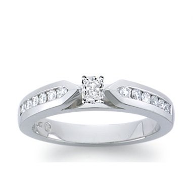 The Queen Diamond - 0,20 ct diament centralny + 0,60 ct kamienie boczne Pierścionek z diamentem z białego złota