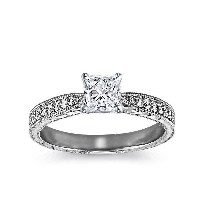 The Queen Diamond - 0,70 ct diament centralny + 0,48 ct kamienie boczne Pierścionek z diamentem z białego złota