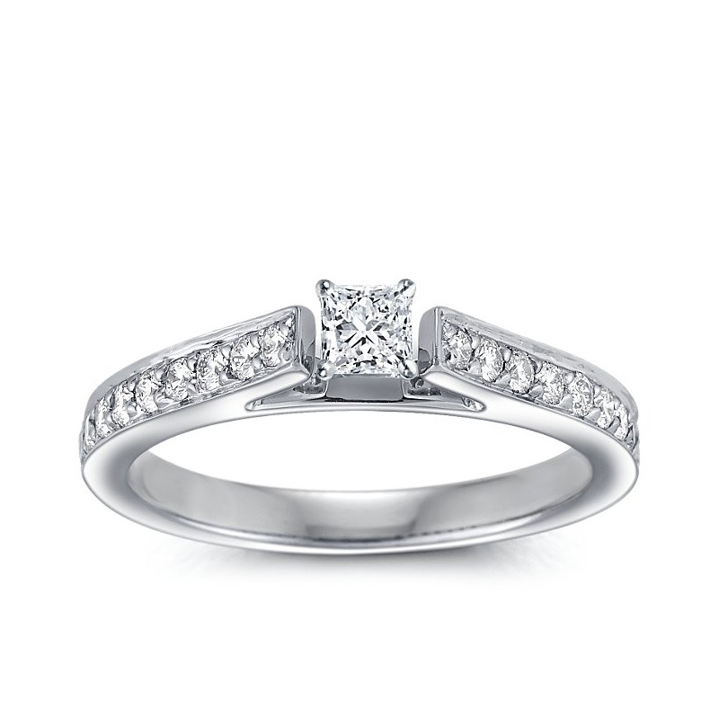 The Queen Diamond - 0,20 ct diament centralny + 0,64 ct kamienie boczne Pierścionek z diamentem z białego złota