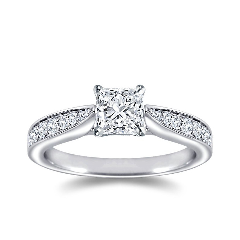 The Queen Diamond - 1,00 ct diament centralny + 0,48 ct kamienie boczne Pierścionek z diamentem z białego złota