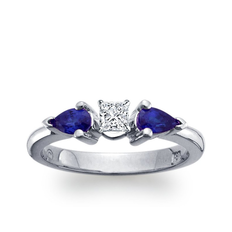 The Queen Diamond - 0,30 ct diament centralny + 0,30 ct kamienie boczne Szafir Pierścionek z diamentem z białego złota