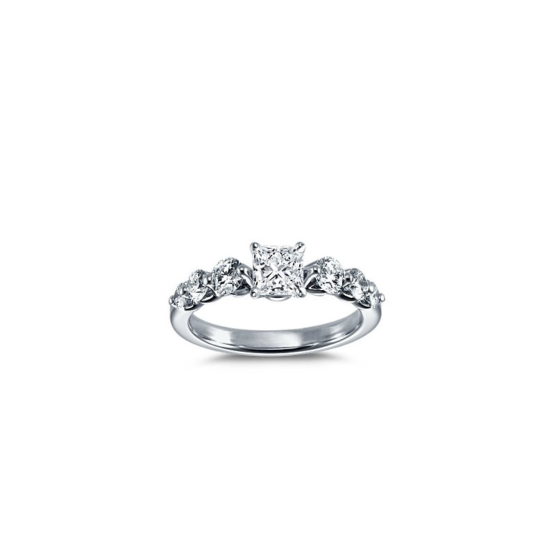 The Queen Diamond - 0,70 ct diament centralny + 0,70 ct kamienie boczne Pierścionek z diamentem z białego złota