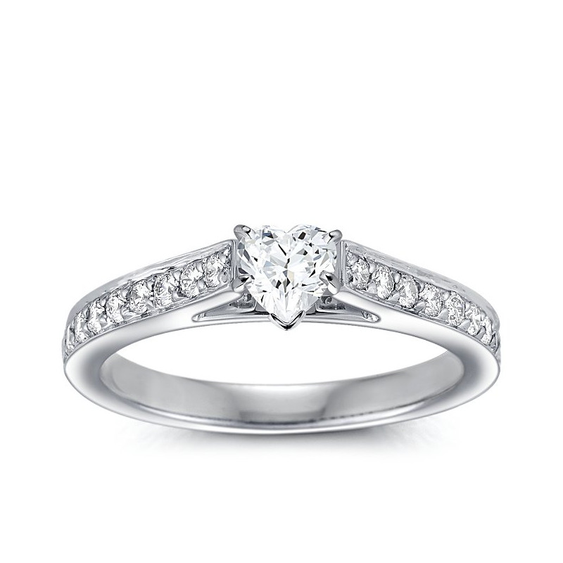 The Queen Diamond - 0,40 ct diament centralny + 0,64 ct boczne Pierścionek z diamentem w kształcie serca