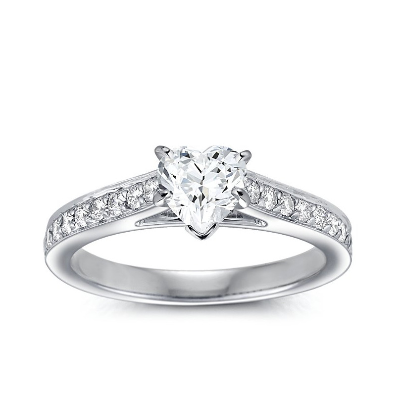 The Queen Diamond - 1,00 ct diament centralny + 0,64 ct boczne Pierścionek z diamentem w kształcie serca