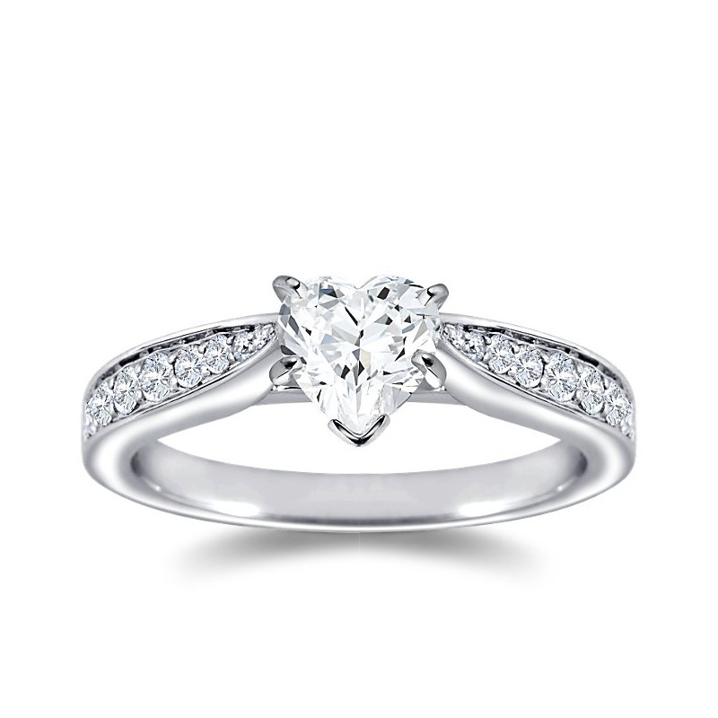 The Queen Diamond - 1,00 ct diament centralny + 0,48 ct boczne Pierścionek z diamentem w kształcie serca