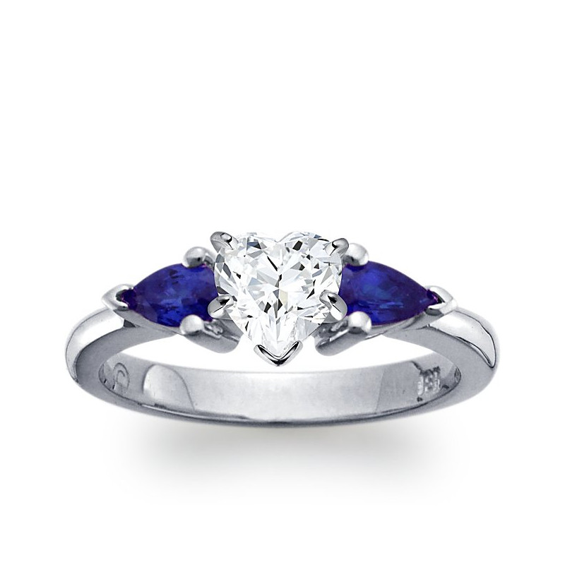 The Queen Diamond - 1,00 ct diament centralny + 0,30 ct boczne Szafir Pierścionek z diamentem w kształcie serca