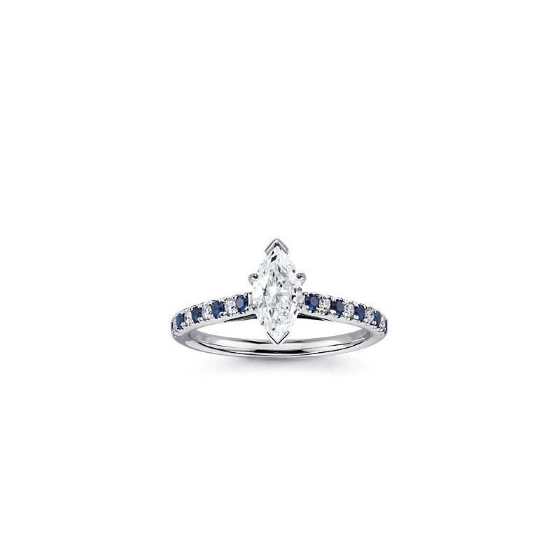 The Queen Diamond - 1,00 ct diament centralny + 0,20 ct kamienie boczne / 0,20 ct Szafir Pierścionek z diamentem z białego złota