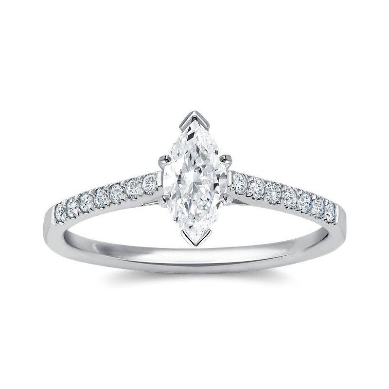 The Queen Diamond - 0,70 ct diament centralny + 0,42 ct kamienie boczne Pierścionek z diamentem z białego złota