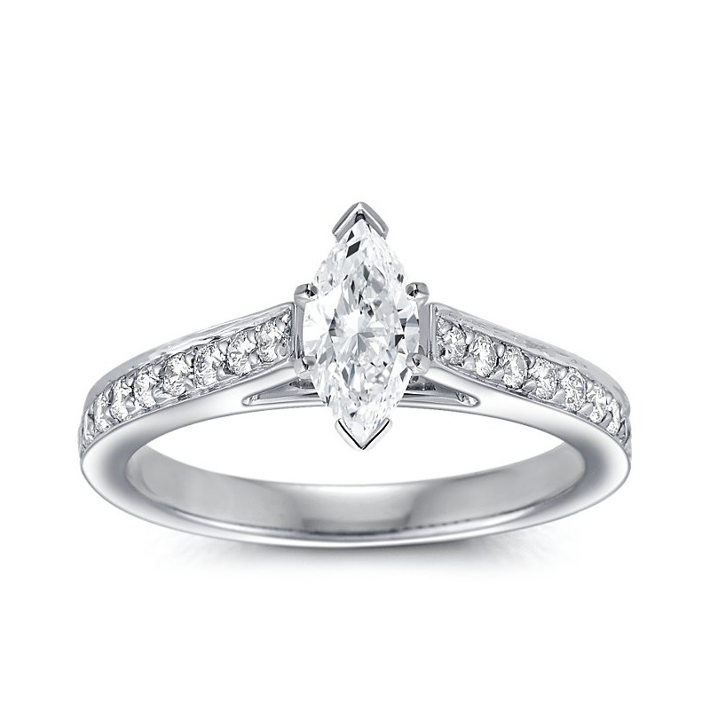 The Queen Diamond - 0,70 ct diament centralny + 0,64 ct kamienie boczne Pierścionek z diamentem z białego złota