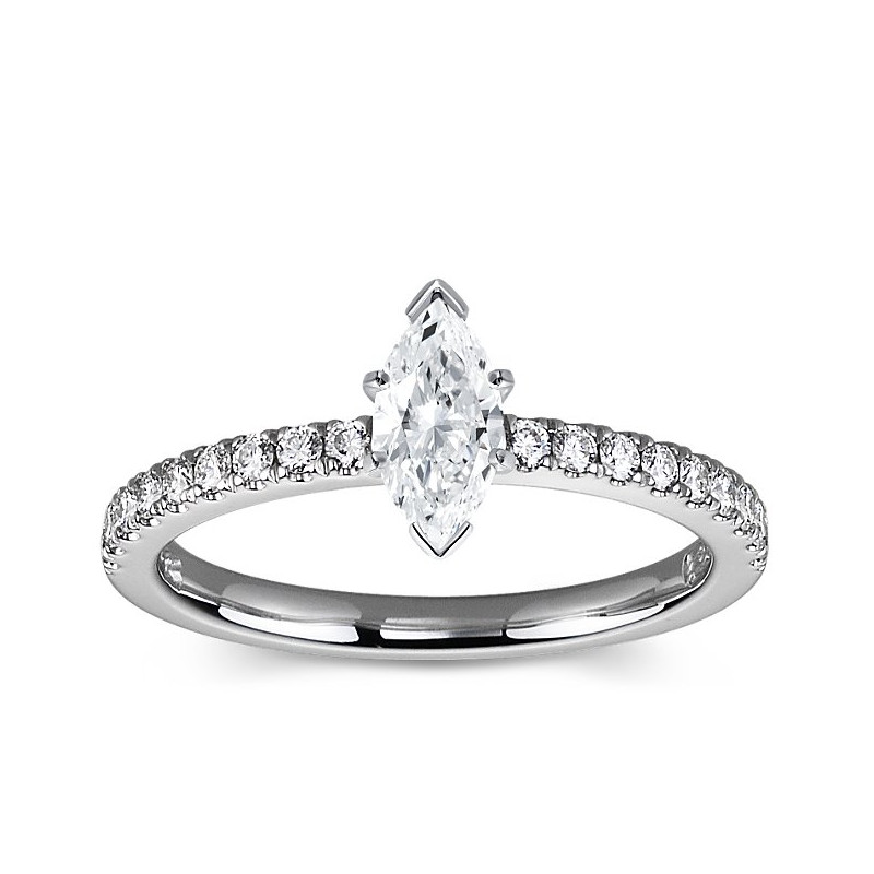 The Queen Diamond - 0,50 ct diament centralny + 0,36 ct kamienie boczne Pierścionek z diamentem z białego złota