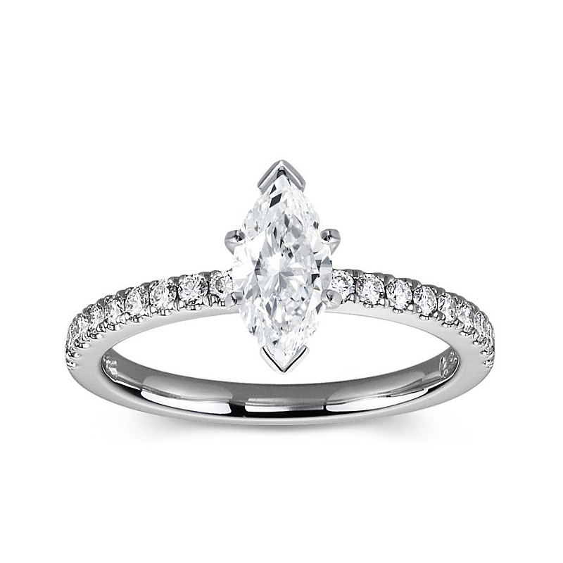 The Queen Diamond - 1,00 ct diament centralny + 0,36 ct kamienie boczne Pierścionek z diamentem z białego złota