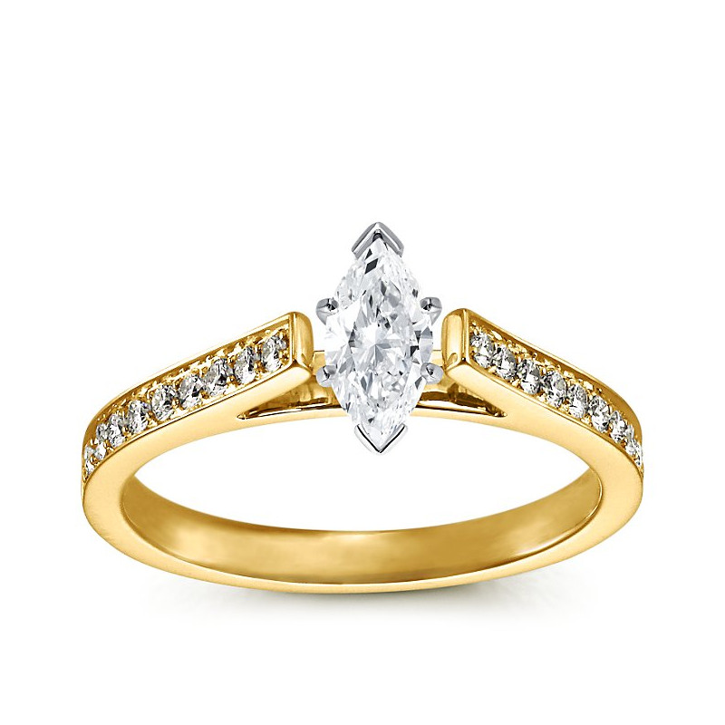 The Queen Diamond - 0,50 ct diament centralny + 0,48 ct kamienie boczne Pierścionek z diamentem z żółtego złota