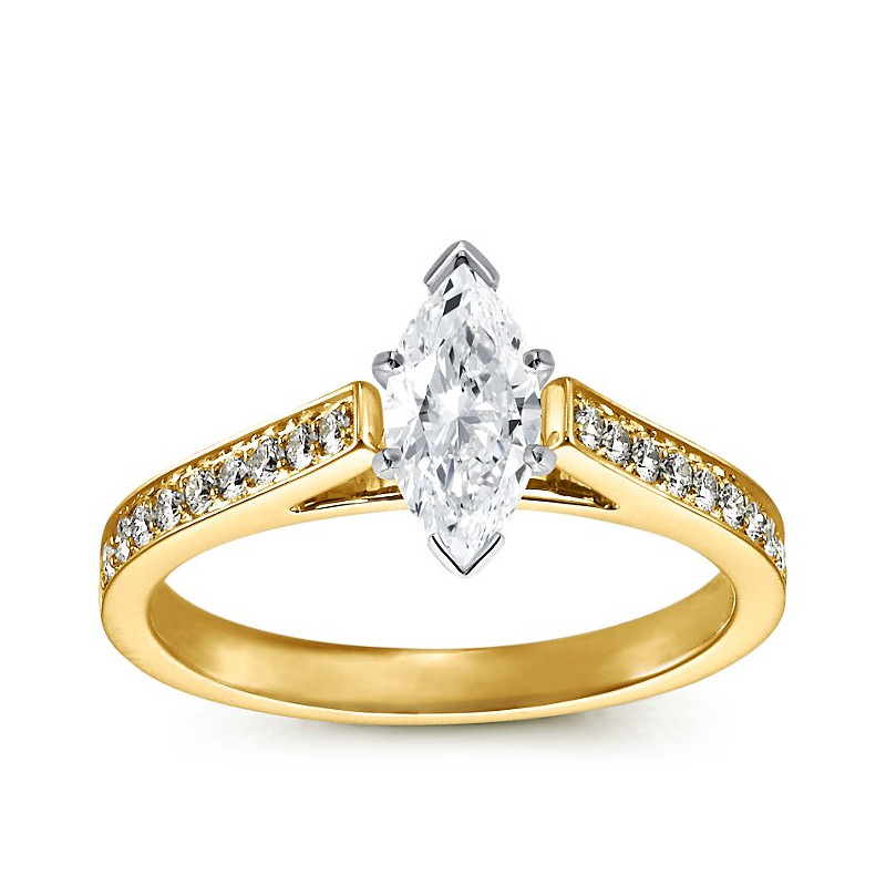 The Queen Diamond - 1,00 ct diament centralny + 0,48 ct kamienie boczne Pierścionek z diamentem z żółtego złota