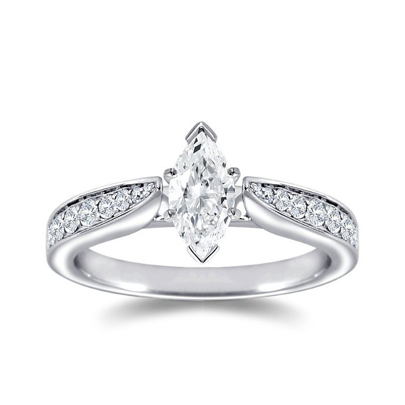 The Queen Diamond - 0,70 ct diament centralny + 0,48 ct kamienie boczne Pierścionek z diamentem z białego złota