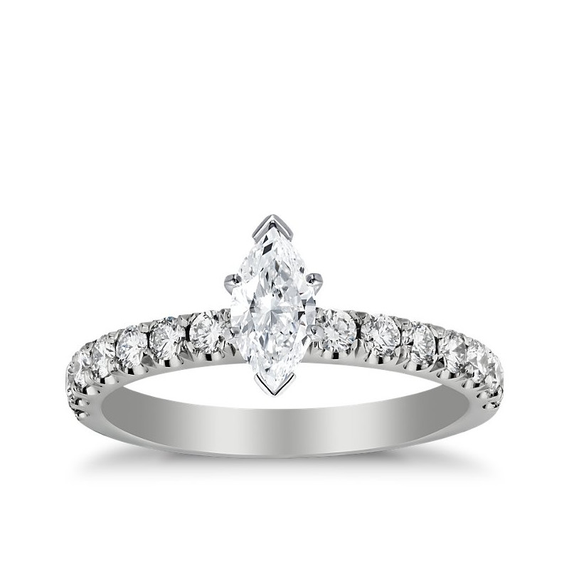 The Queen Diamond - 0,50 ct diament centralny + 0,60 ct kamienie boczne Pierścionek z diamentem z białego złota