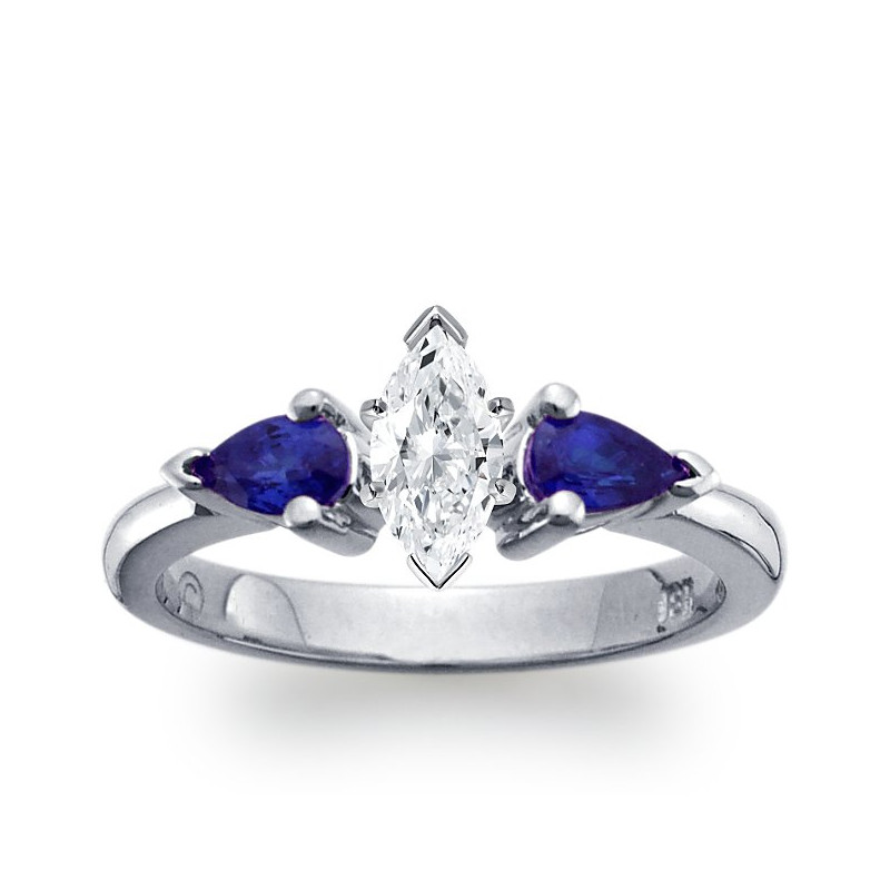 The Queen Diamond - 0,40 ct diament centralny + 0,30 ct kamienie boczne Szafir Pierścionek z diamentem z białego złota