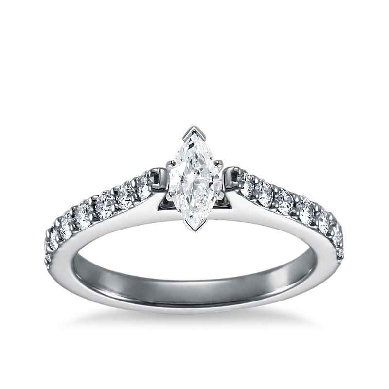 The Queen Diamond - 0,30 ct diament centralny + 0,70 ct kamienie boczne Pierścionek z diamentem z białego złota