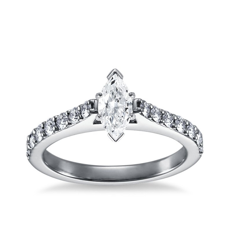 The Queen Diamond - 0,40 ct diament centralny + 0,70 ct kamienie boczne Pierścionek z diamentem z białego złota